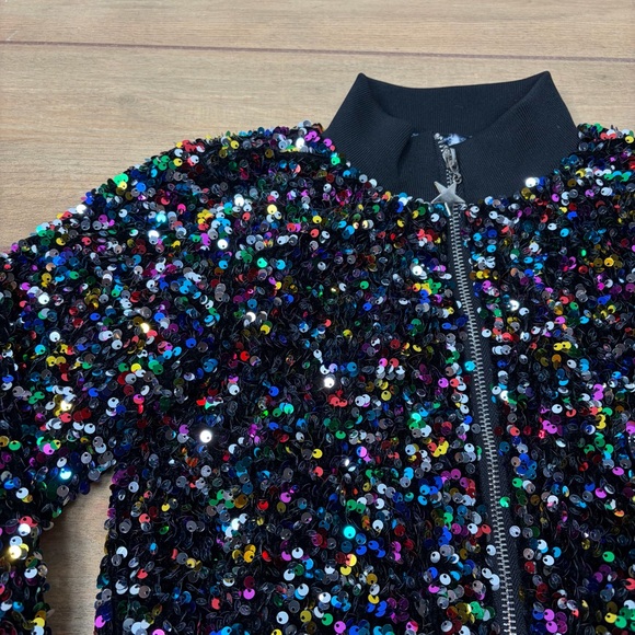 Lola + The Boys Shimmering Stardust Sequin Bomber – Girls Size 6 - Picture 2 of 7